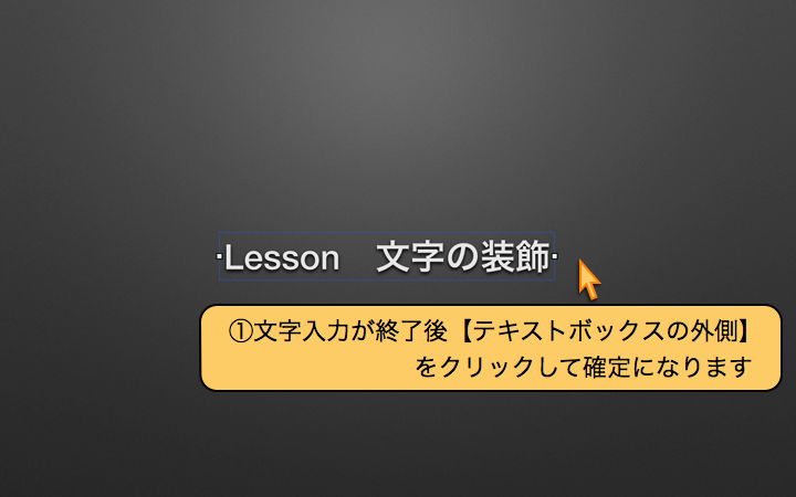 【テキストボックスの外側】をクリックして確定