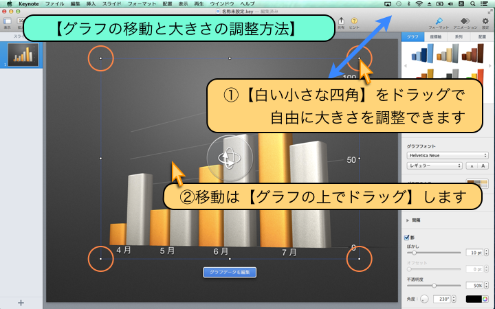 【グラフの移動と大きさの調整方法】