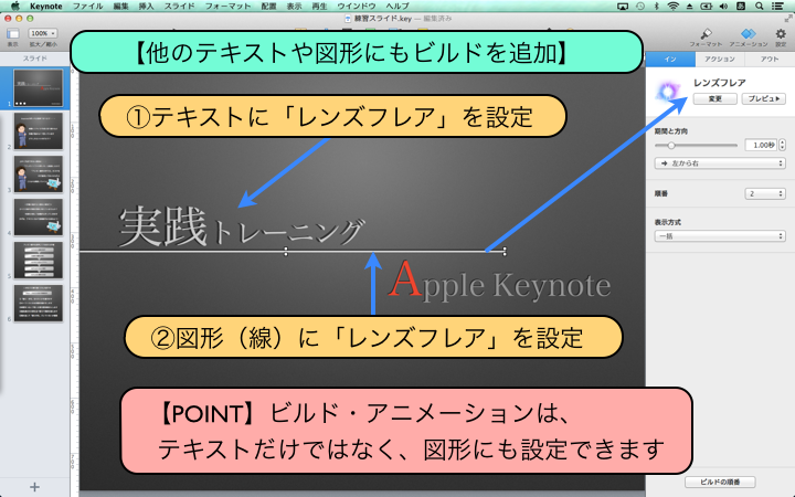 ビルド・アニメーションは、図形にも設定できます