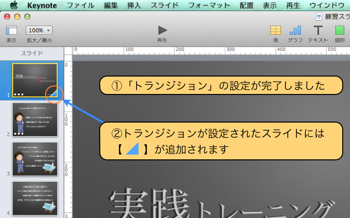 「トランジション」の設定が完了