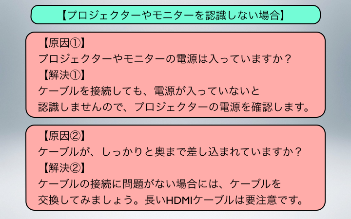 【プロジェクターやモニターを認識しない場合】