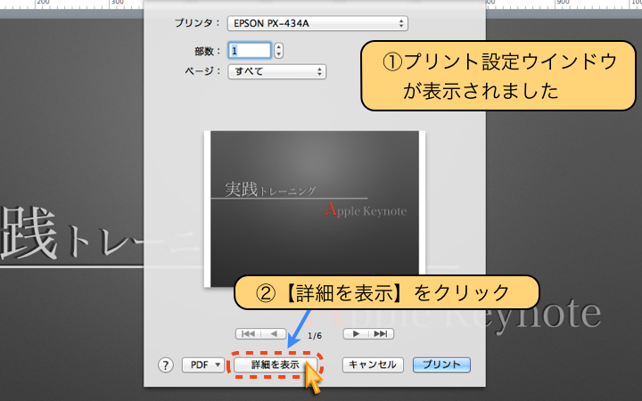 プリント設定ウインドウが表示されました